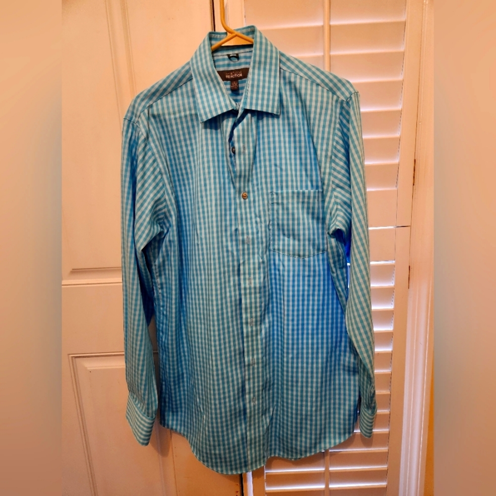 Kenneth Cole Reaction Dress Shirt Blue & White Check SZ M
